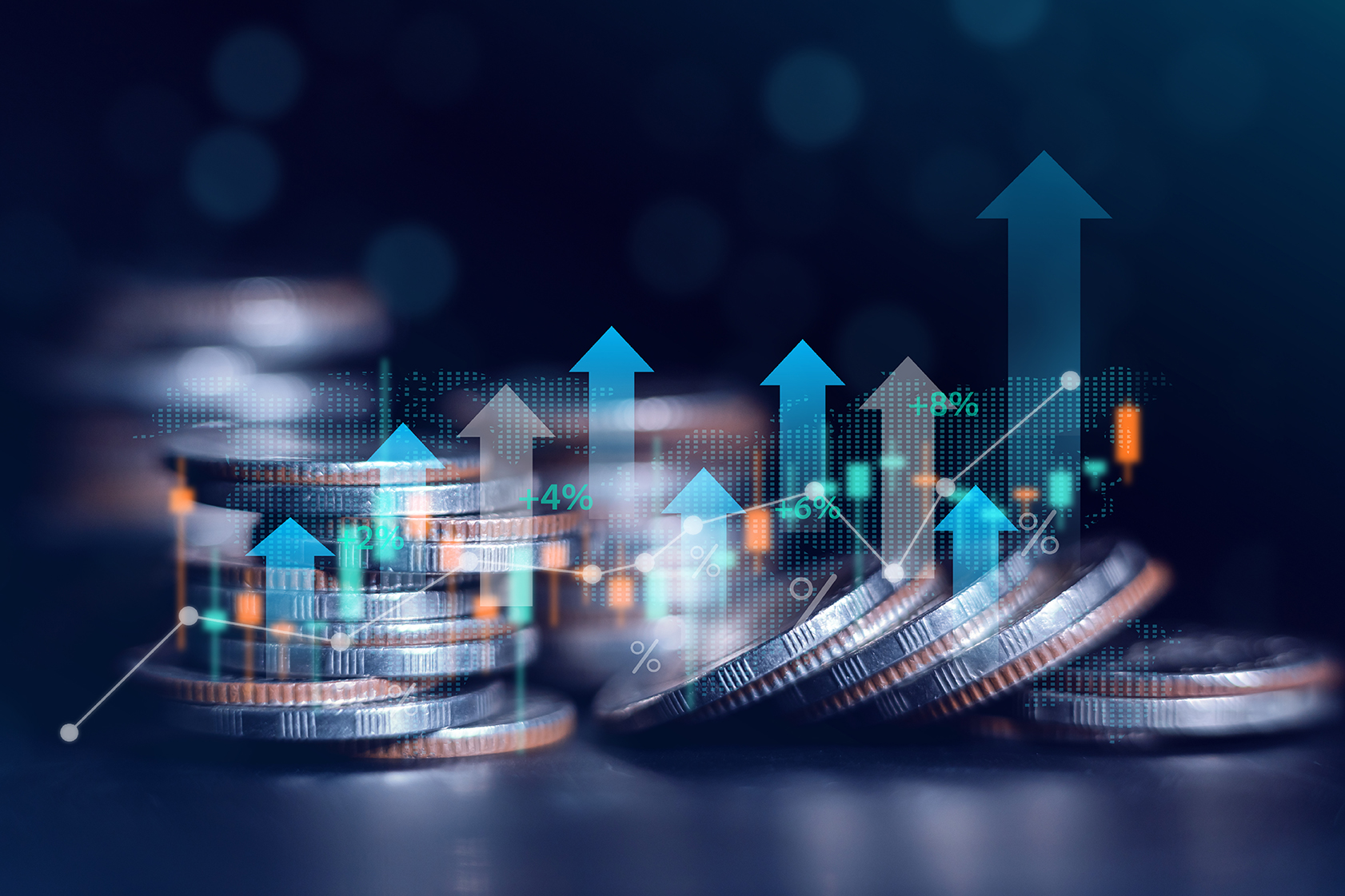 Business finance and investment concept, Capital gain world money economic growth. coin stack financial graph chart, market report on cash currency concept.
